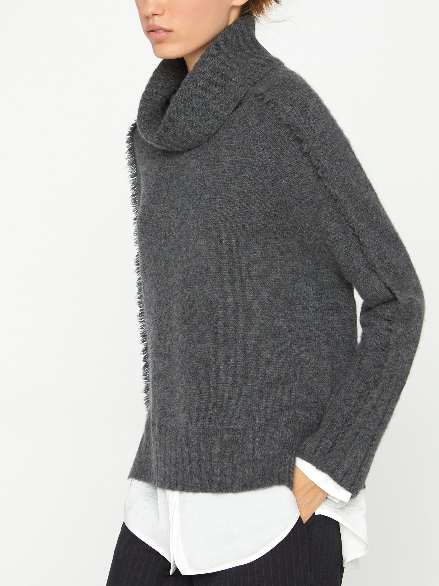 Jolie dark grey layered turtleneck sweater side view