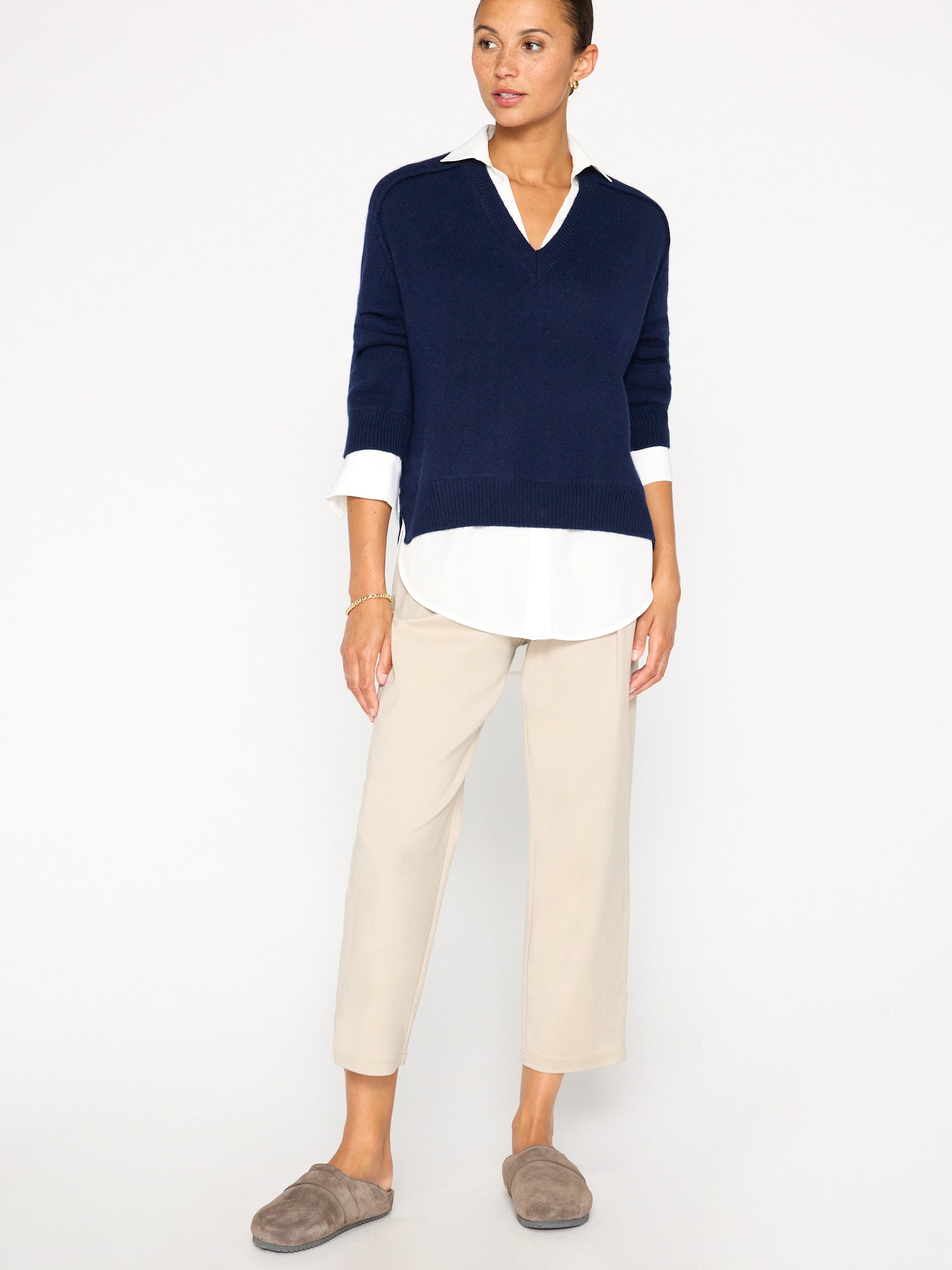 Looker navy layered v-neck sweater full view