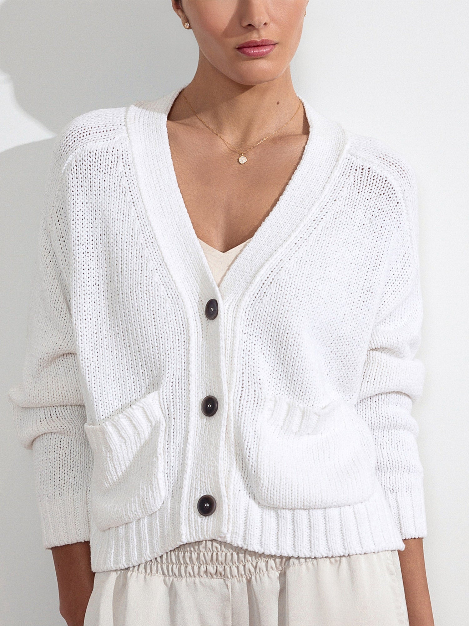 Women\'s Linen/Cotton Cropped Cardigan, White