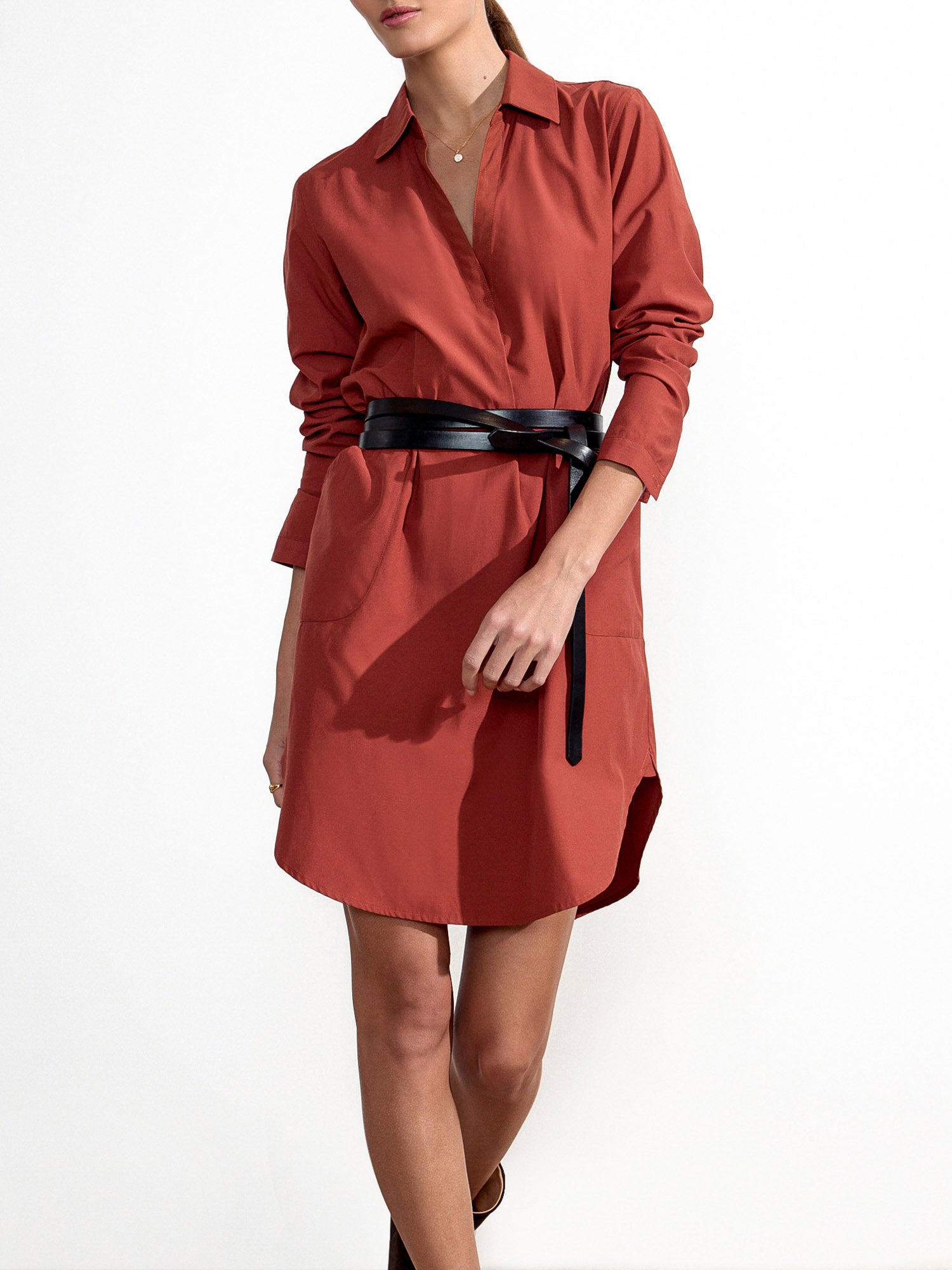 Ives red mini shirtdress front view 2