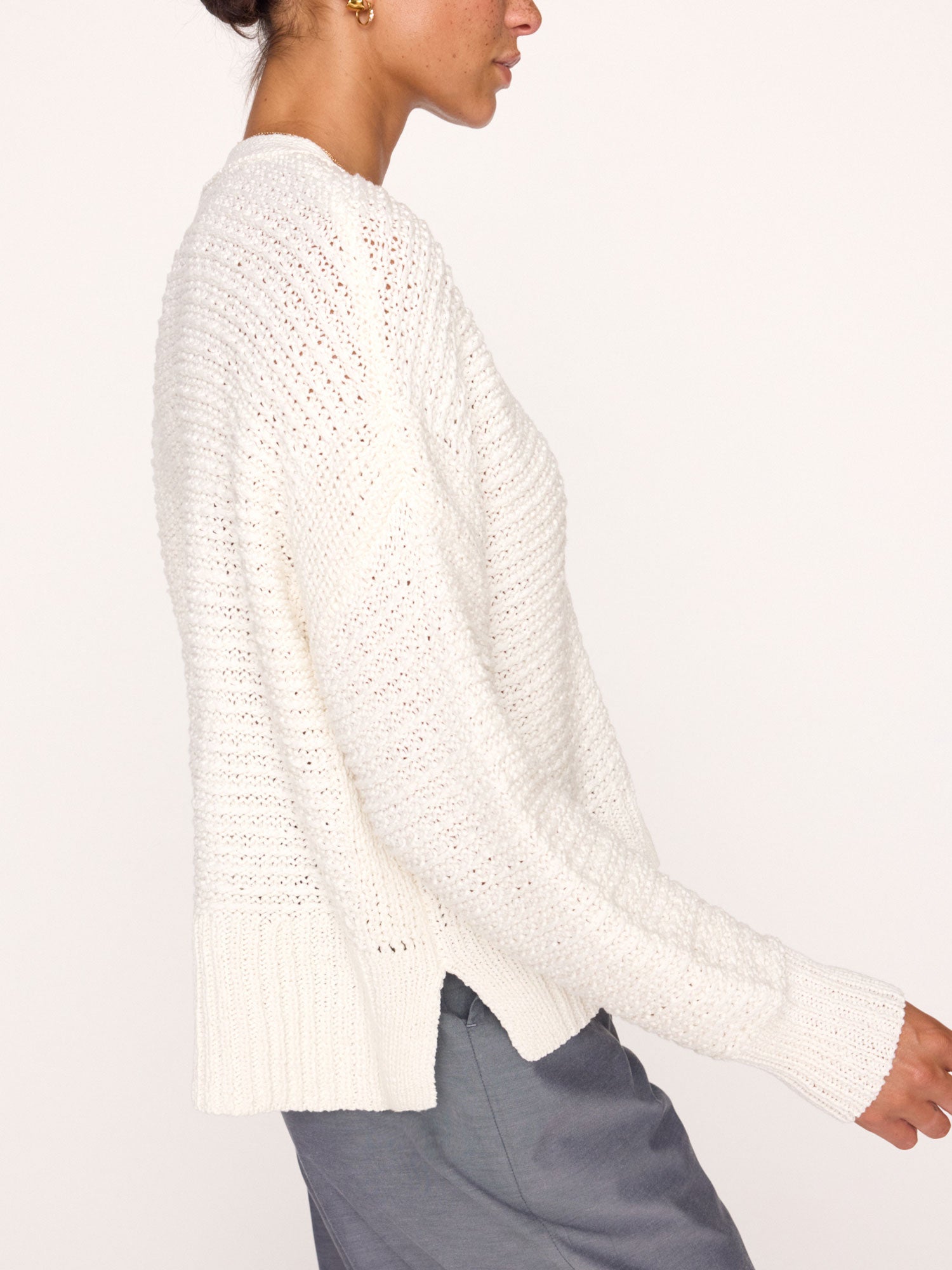 Sia cotton white cardigan sweater side view