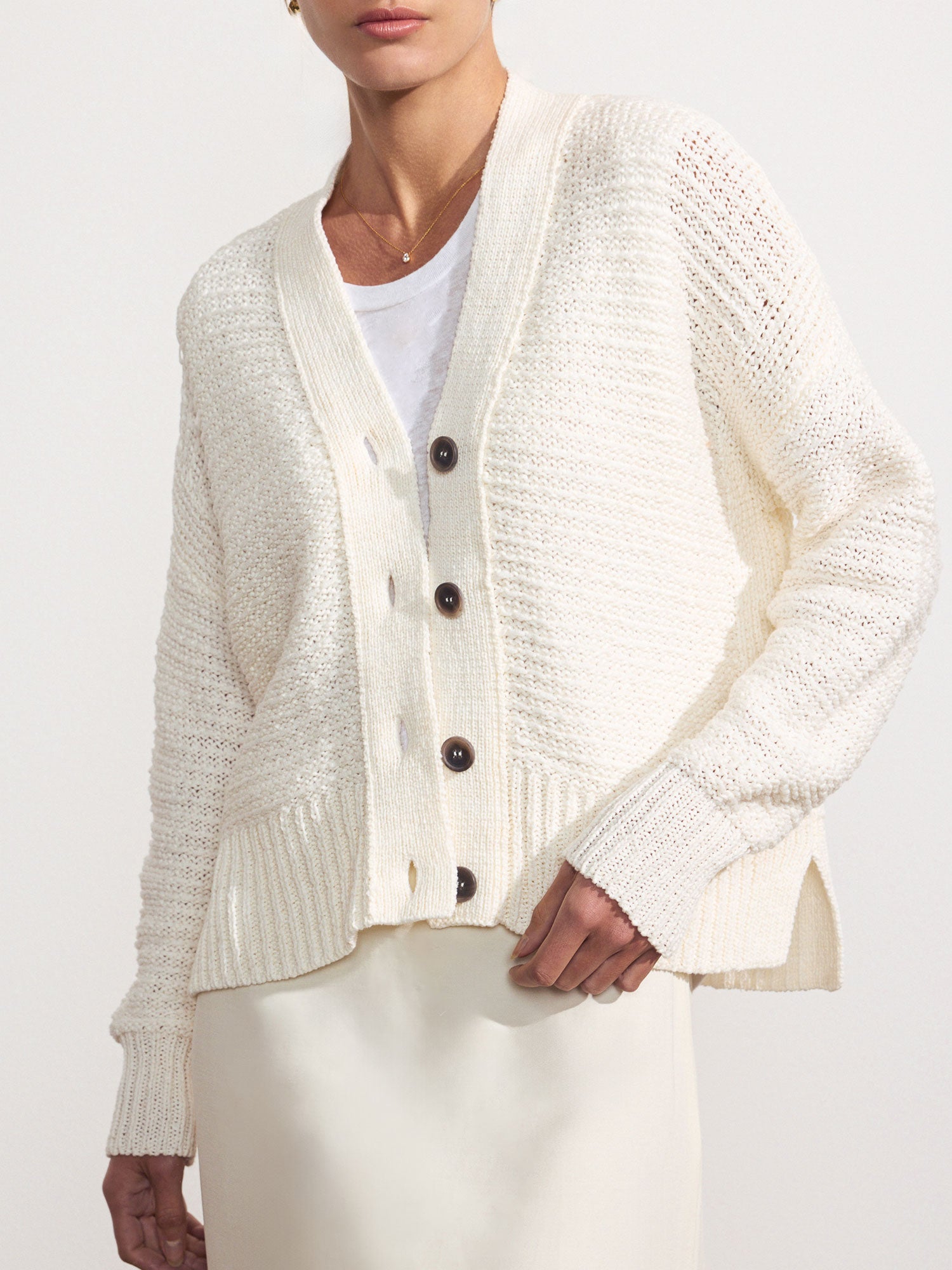 Sia cotton white cardigan sweater front view
