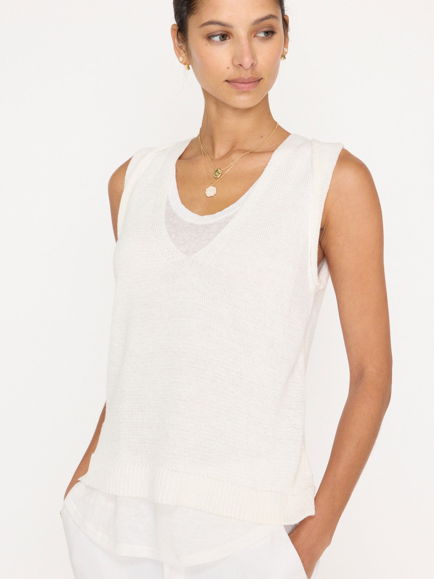 Morrow white layered V-neck tank top front view 2