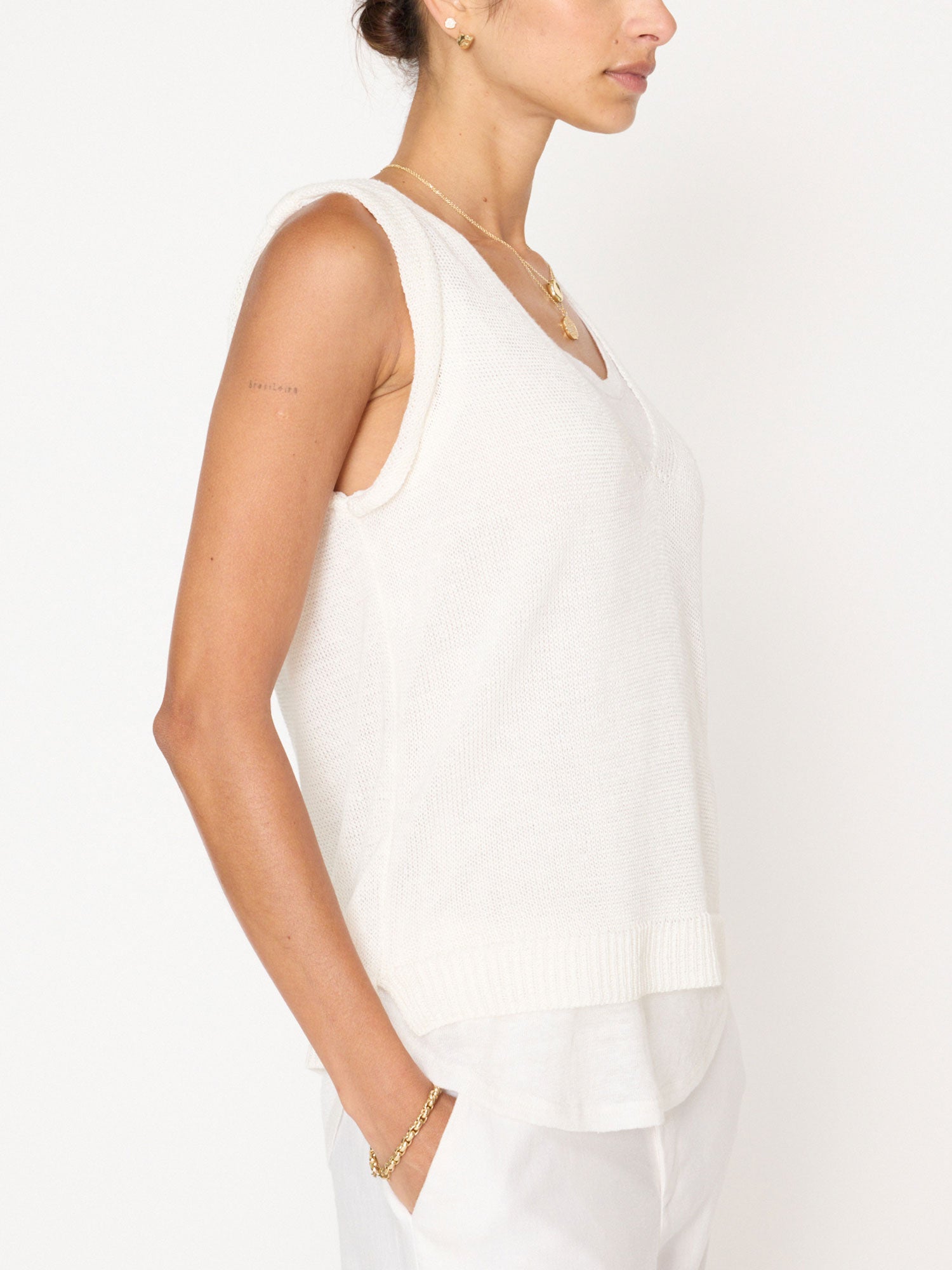 Morrow white layered V-neck tank top side view 