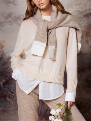 Parson cashmere-wool layered crewneck white sweater front view 2