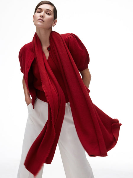 Women's Cashmere Fringe Wrap in Crimson | Brochu Walker