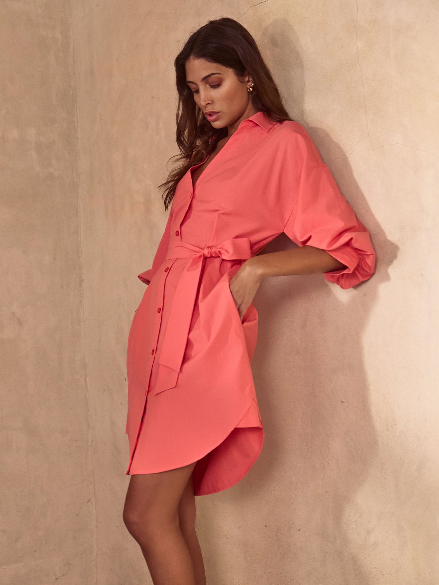 Kate belted button up mini shirtdress pink side view 2