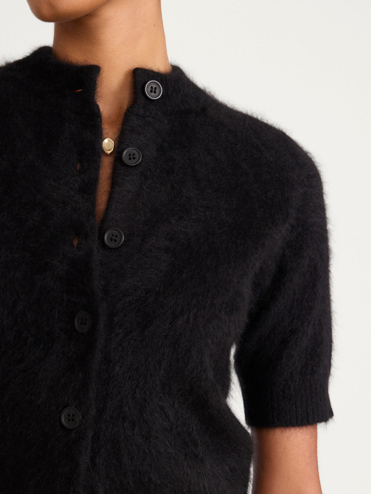 The Brushed Cashmere Rhea Cardigan in Black Onyx
