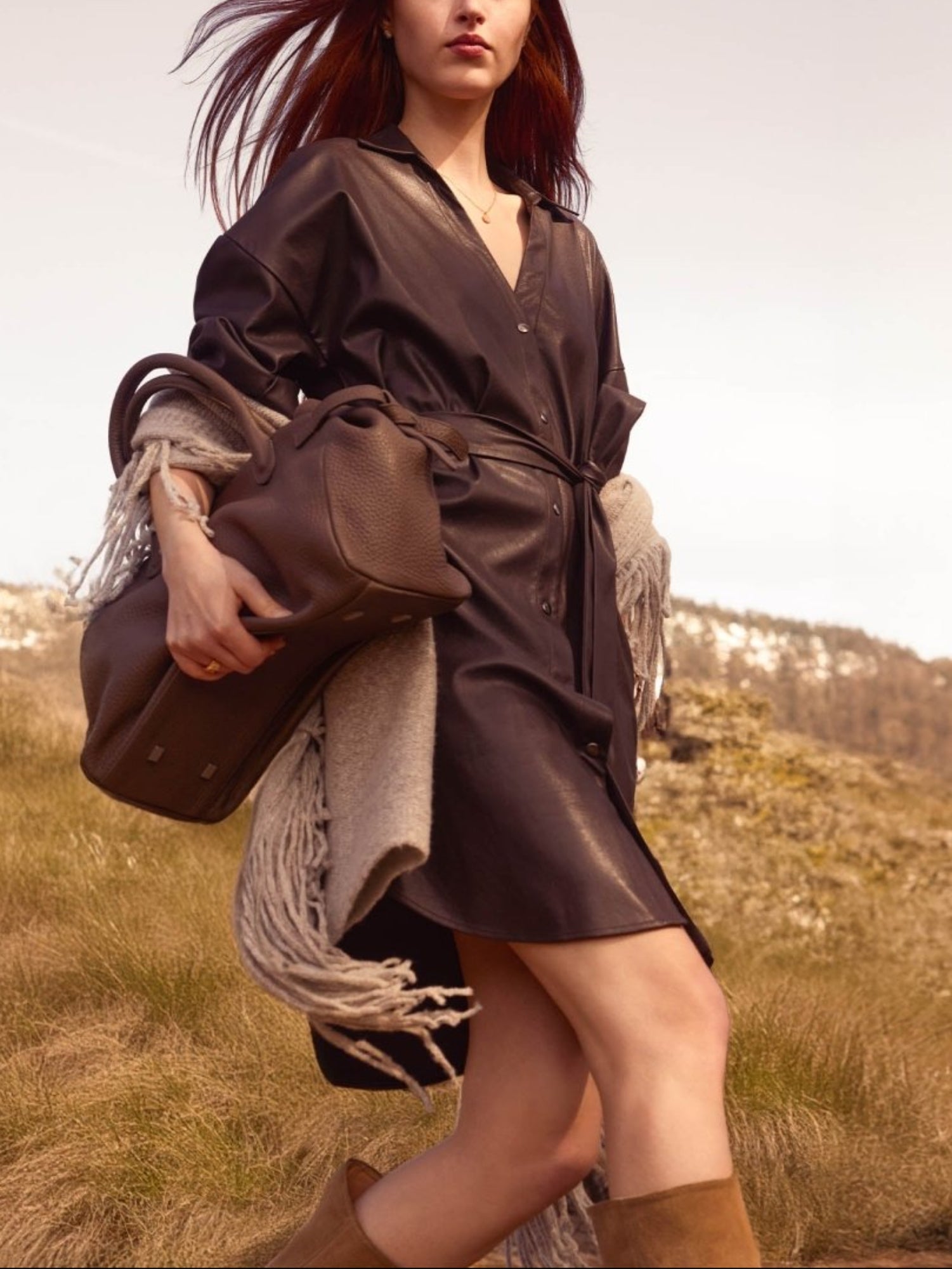 Women's Kate Belted Vegan Leather Dress in Timber | Brochu