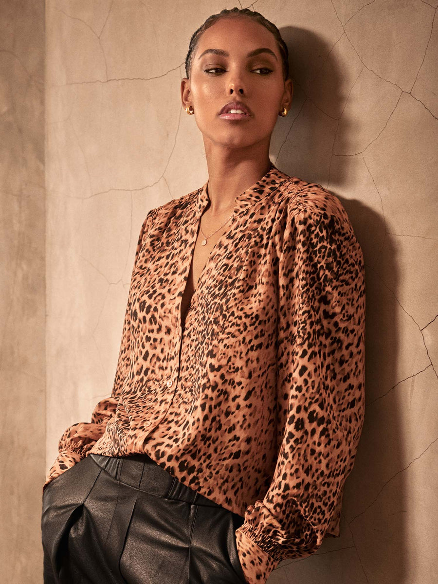 Ember blouse leopard print front view