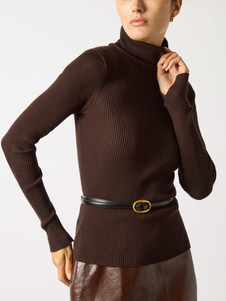 Women's Noel Ribbed Turtleneck in Truffle | Brochu Walker