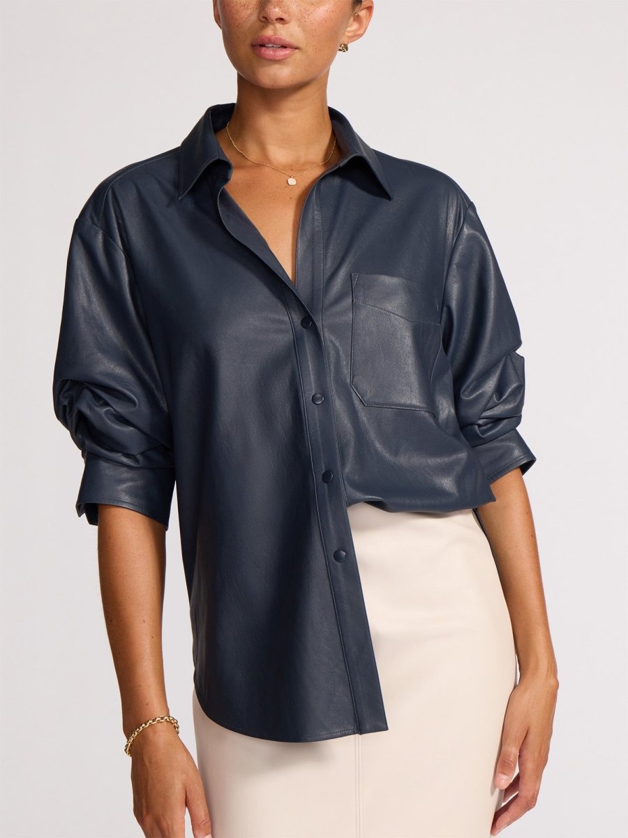 Women's Pia Vegan Leather Shirt in Admiral Blue | Brochu Walker