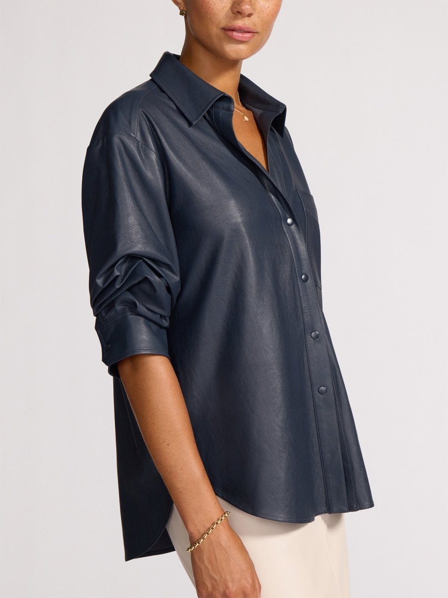 Women's Pia Vegan Leather Shirt in Admiral Blue | Brochu Walker