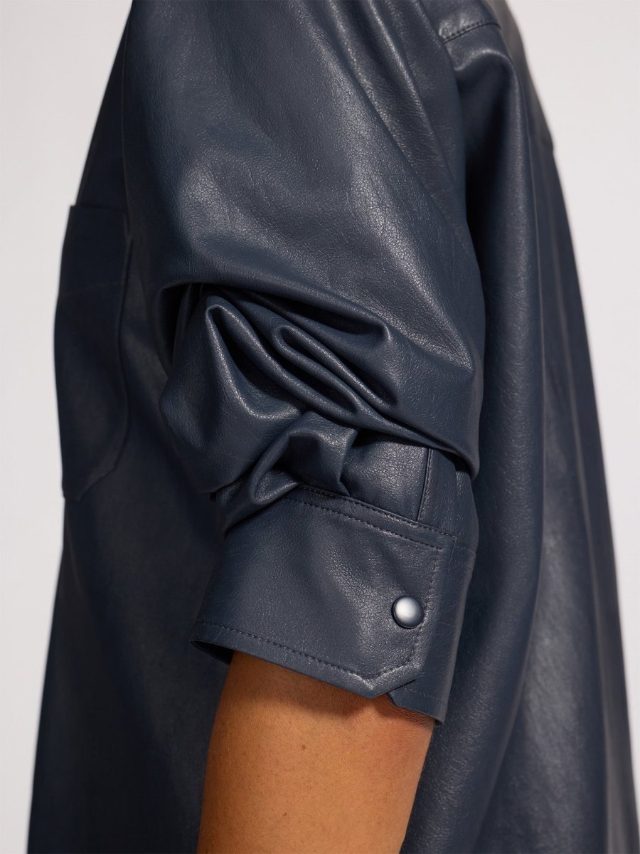 Women's Pia Vegan Leather Shirt in Admiral Blue | Brochu Walker