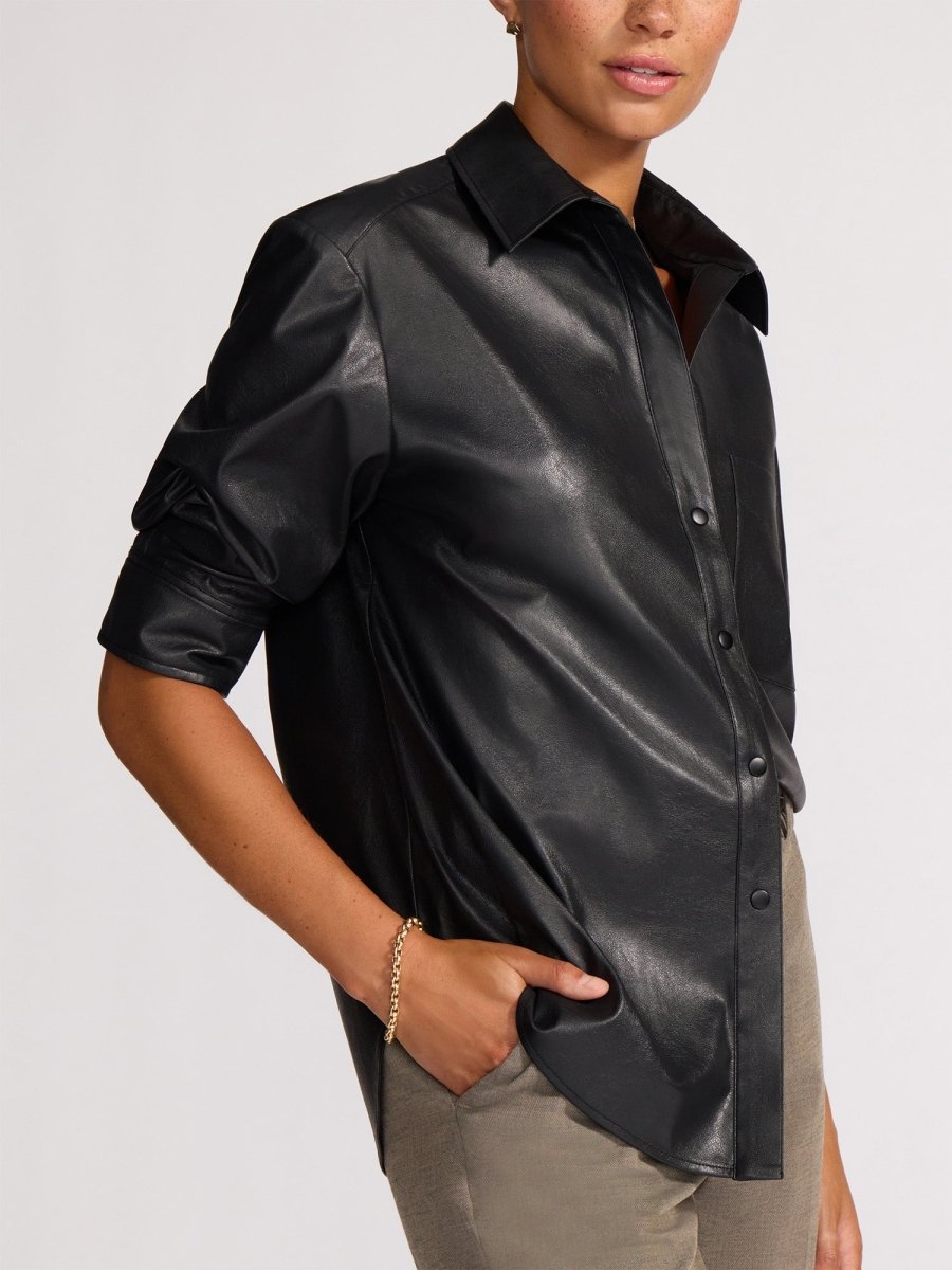 Women's Pia Vegan Leather Shirt in Black Onyx | Brochu Walker