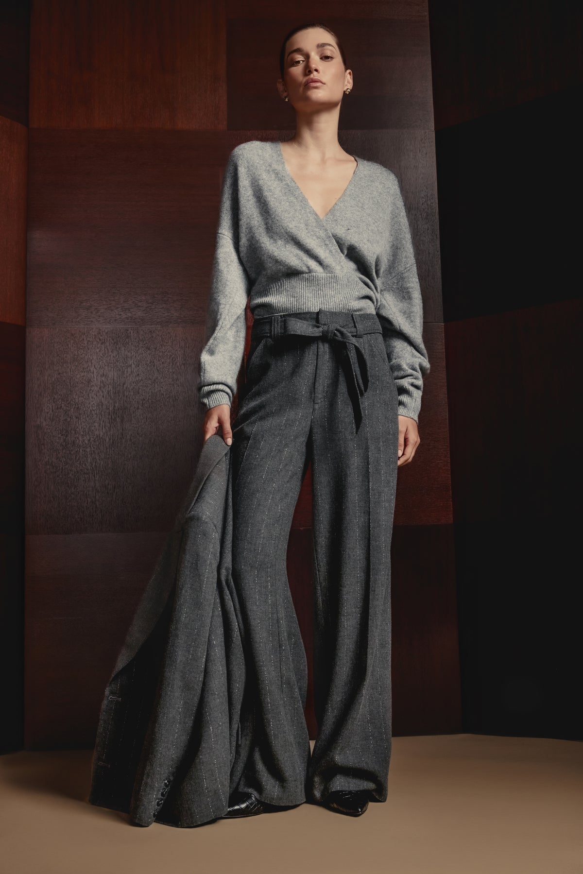 The Astrid Wrap Cashmere Pullover in Sterling Grey Mélange