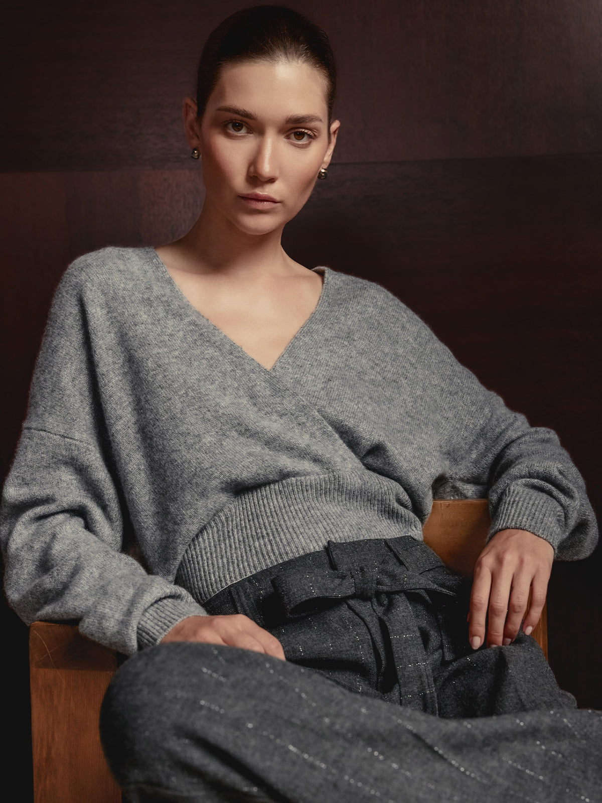The Astrid Wrap Cashmere Pullover in Sterling Grey Mélange