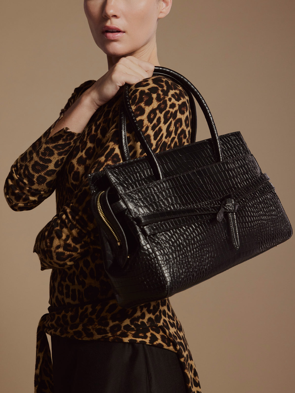 The Gramercy Croco Tote in Black Onyx