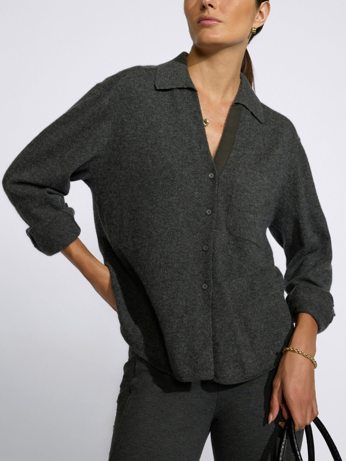 The Everyday Cashmere Shirt in Dark Charcoal Mélange