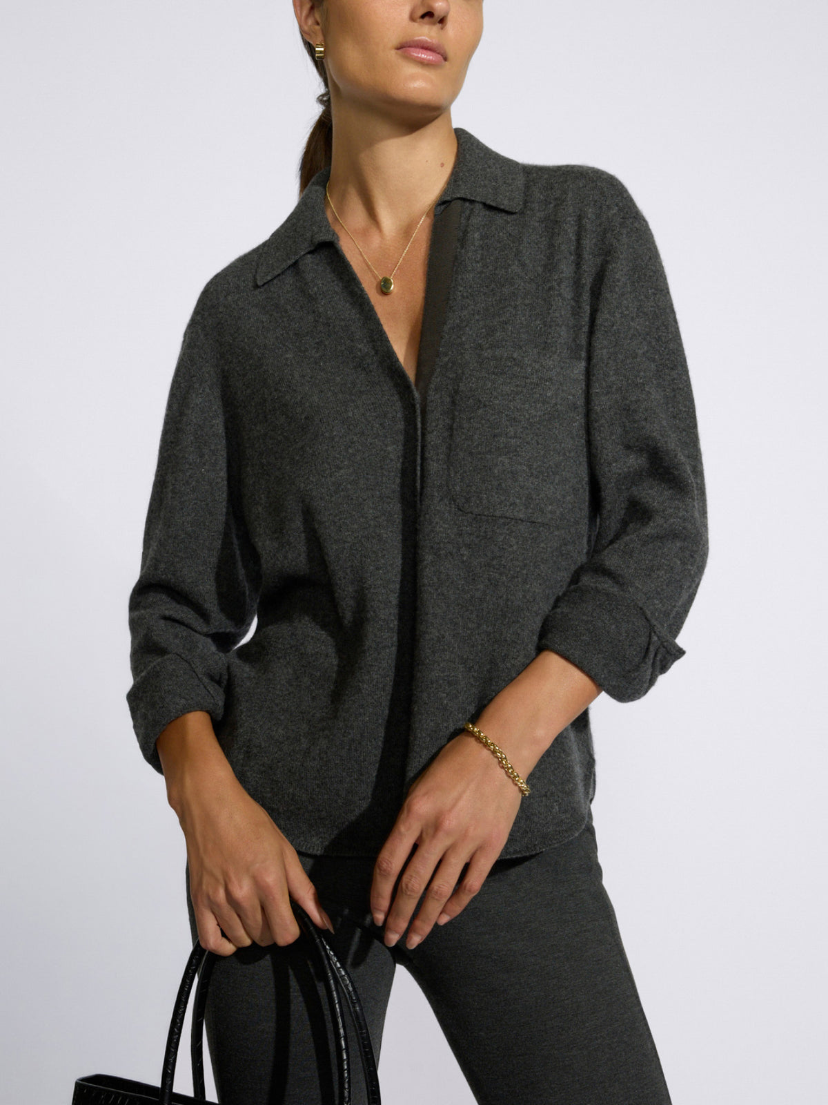 The Everyday Cashmere Shirt in Dark Charcoal Mélange