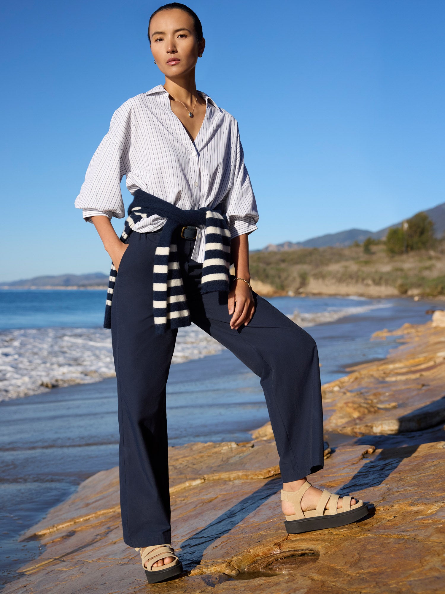 Navy Wide Leg Pant Vegan | Brochu Walker