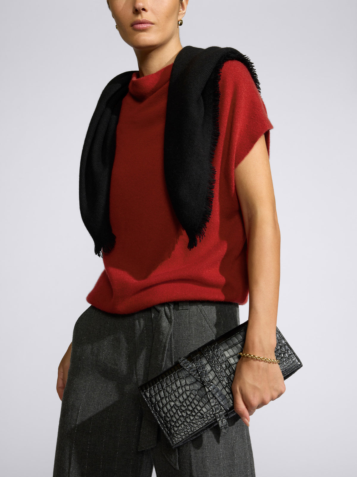 The Cashmere Fringe Shoulder Square in Black Onyx