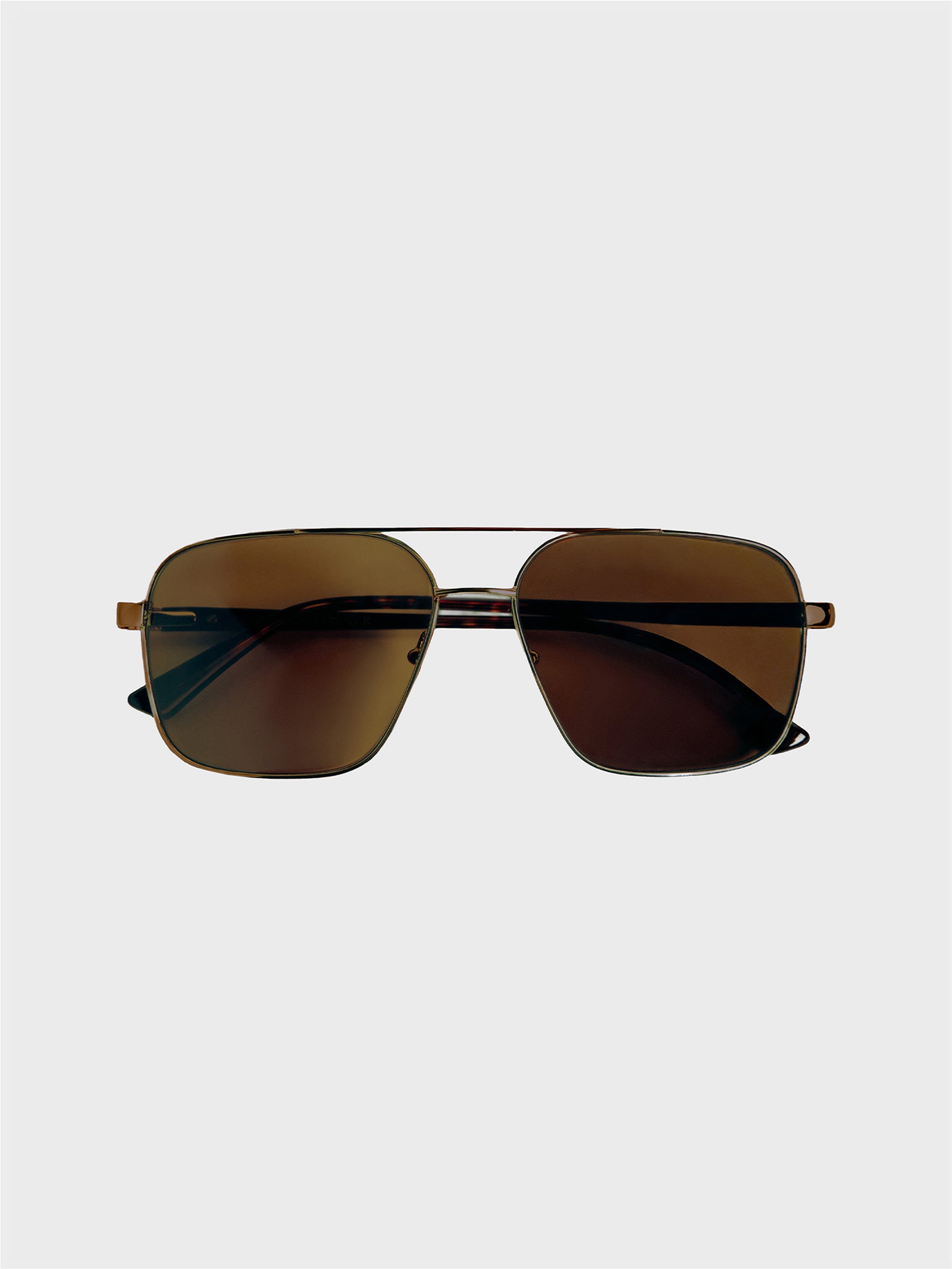Portofino sunglasses in gold with dark tortoise, front view with brown gradient lenses