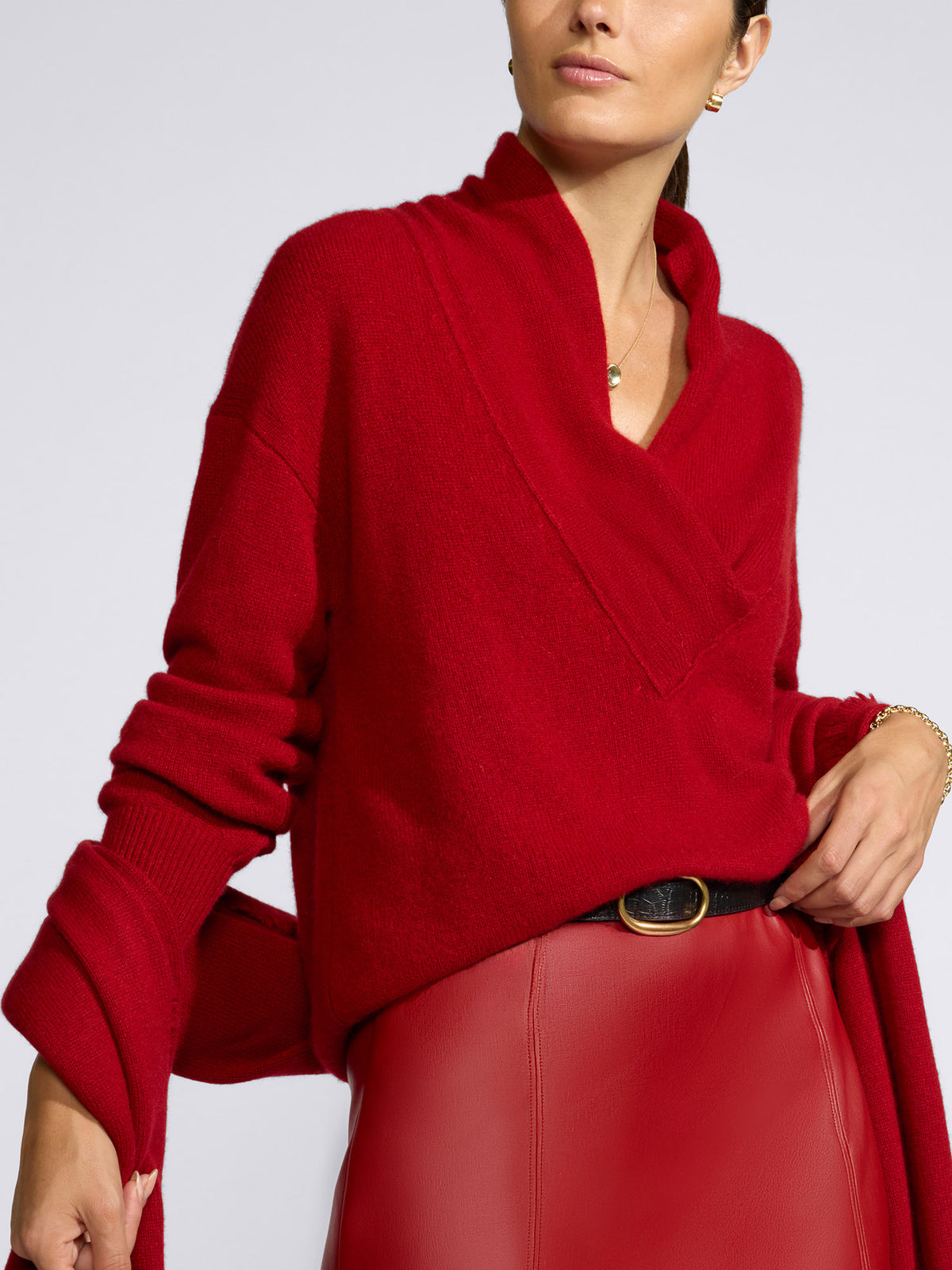The Tobi Wrap Cashmere Sweater in Crimson