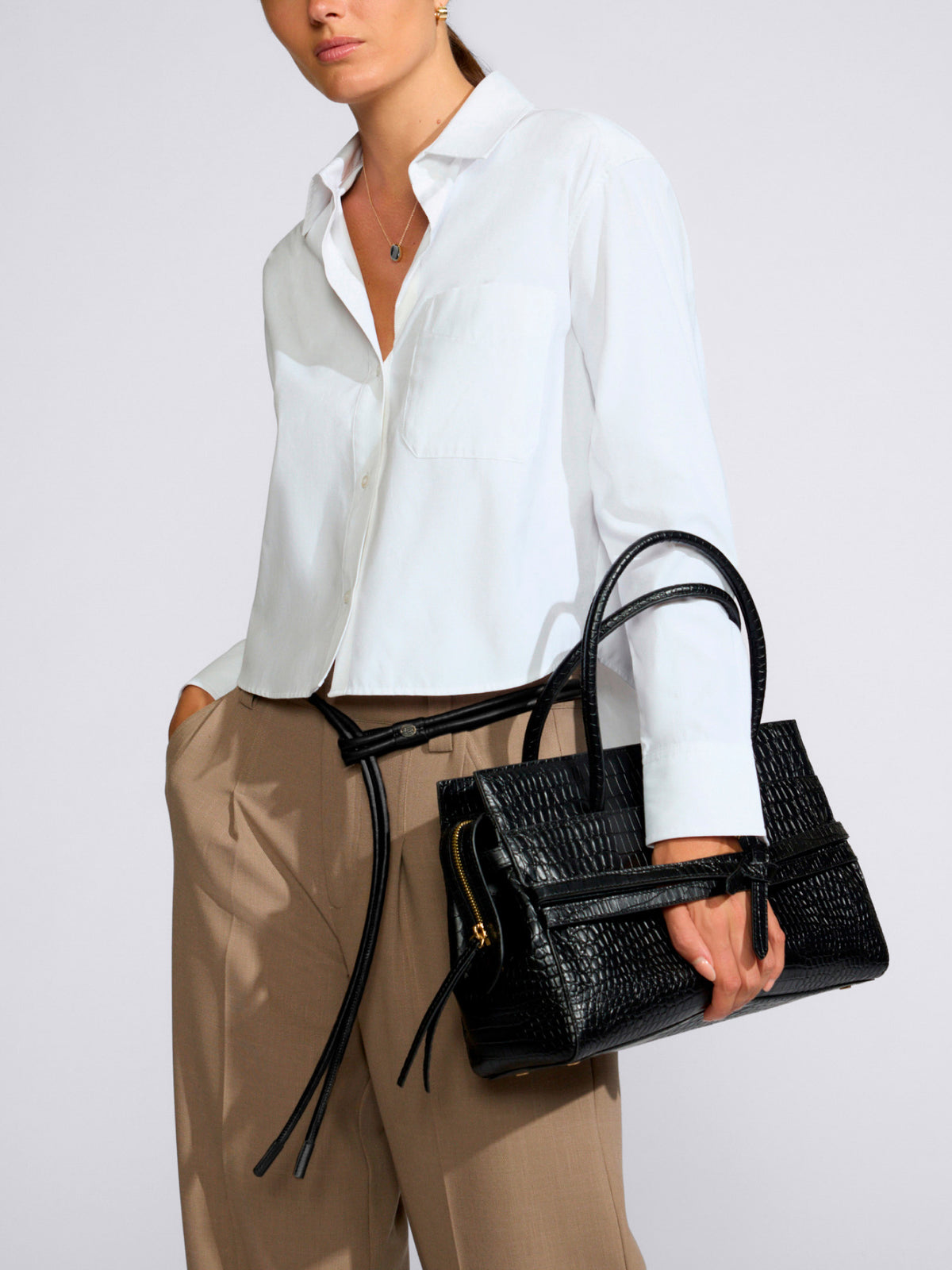 The Gramercy Croco Tote in Black Onyx