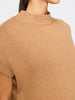 Women's sleeveless camel sweater in thick knit with dropped shoulders and a textured ribbed waistband.