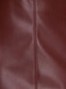 Vegan leather mini skirt in deep red Barolo shade featuring mini length and center seam