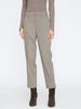 Women's dress pant in classic gray tailoring with a cropped ankle and front crease detail.