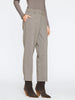 Women's dress pants in taupe wool-blend with side pockets and a slim-leg silhouette.