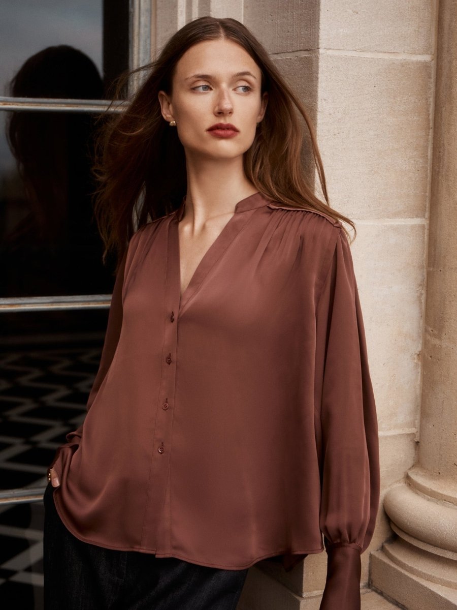 heyon ヘヨン　lsabelle blouse Isabel Blouse - Aubergine Silk - PAIGE