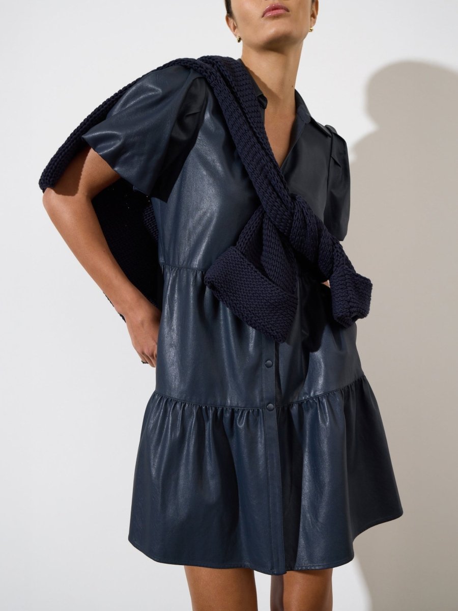 Havana Vegan Leather Mini Blue Dress for Women - Brochu Walker