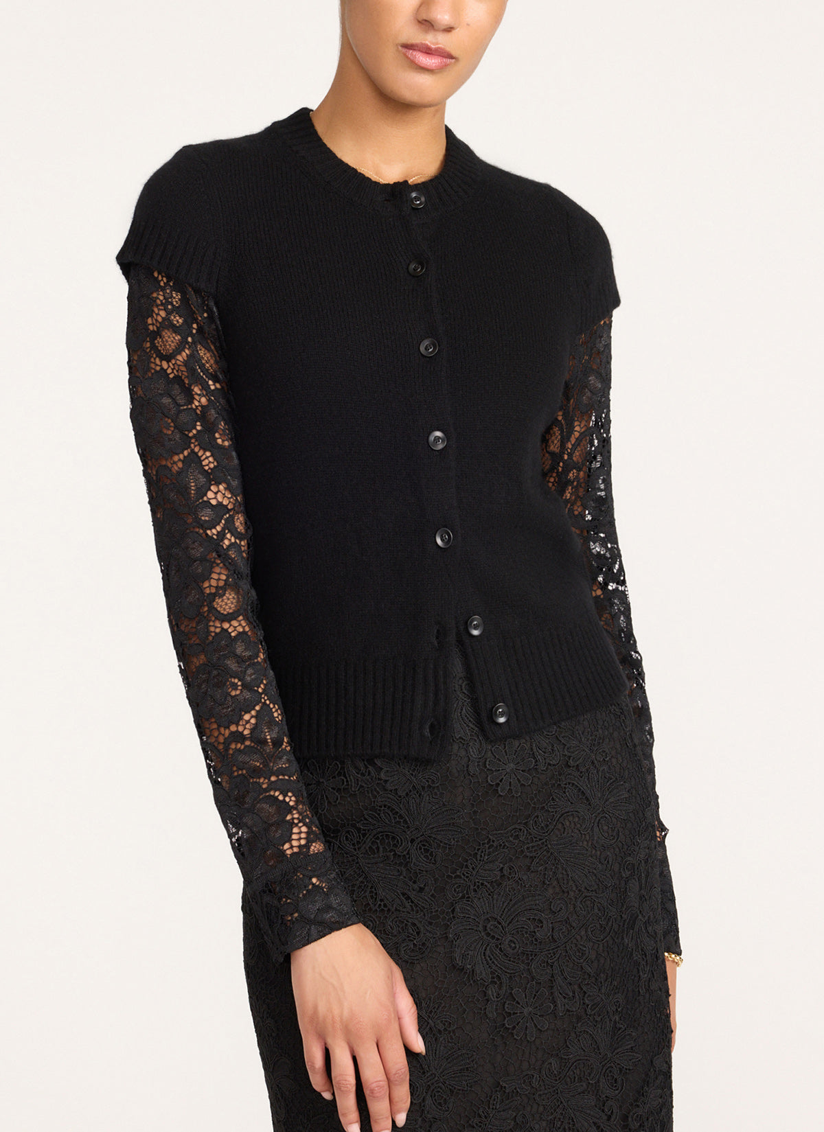The Gemma Lace Layered Cardigan in Black Onyx