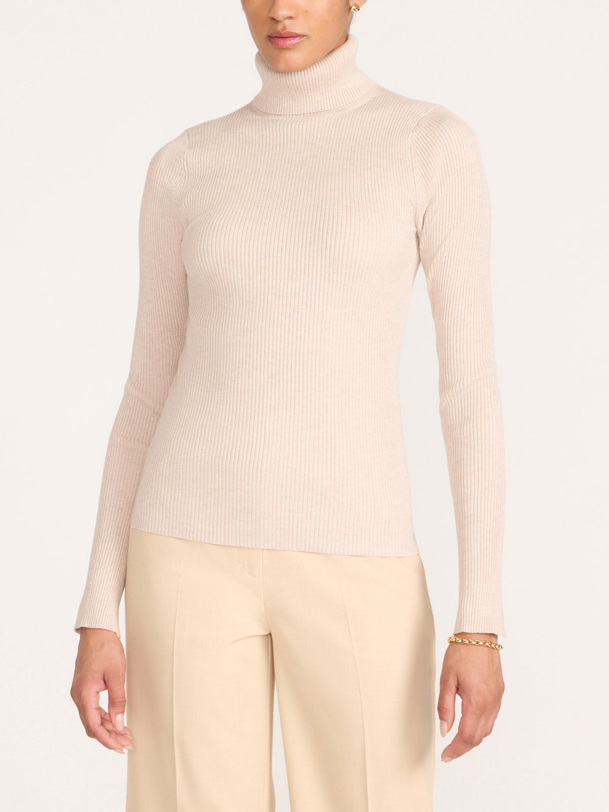 The Noel Ribbed Turtleneck in Perle Mélange