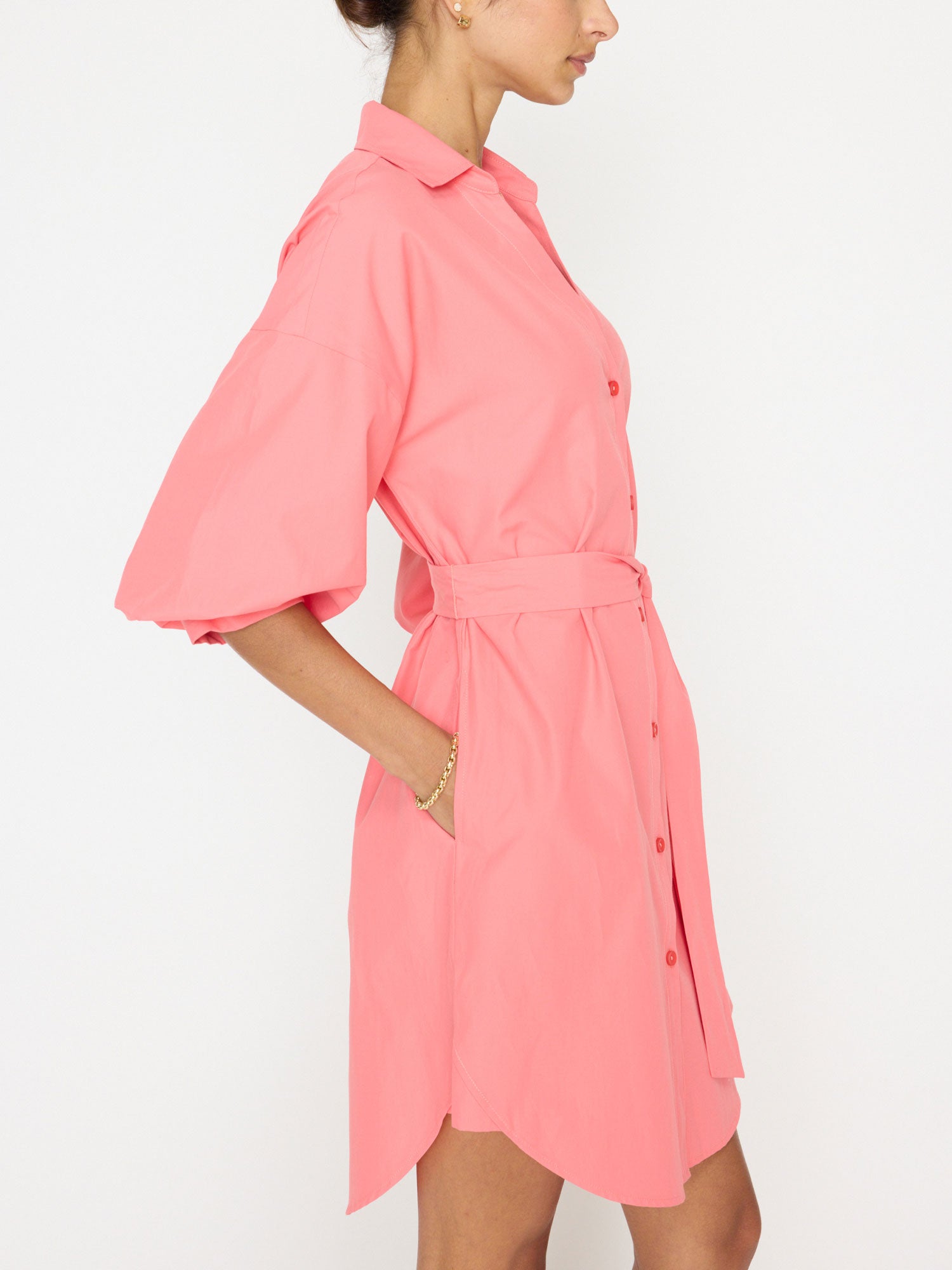 Kate belted button up mini shirtdress pink side view 3