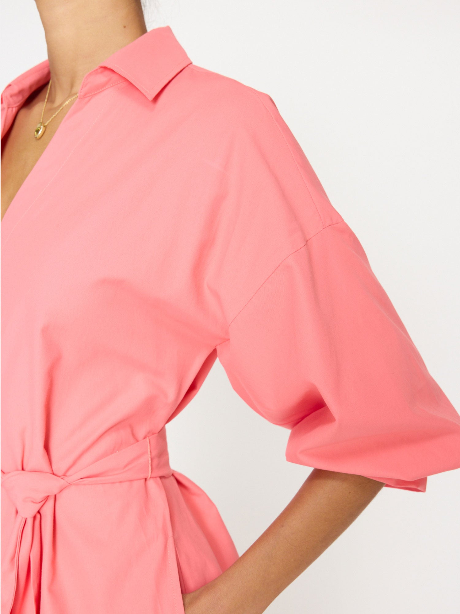 Kate belted button up mini shirtdress pink close up