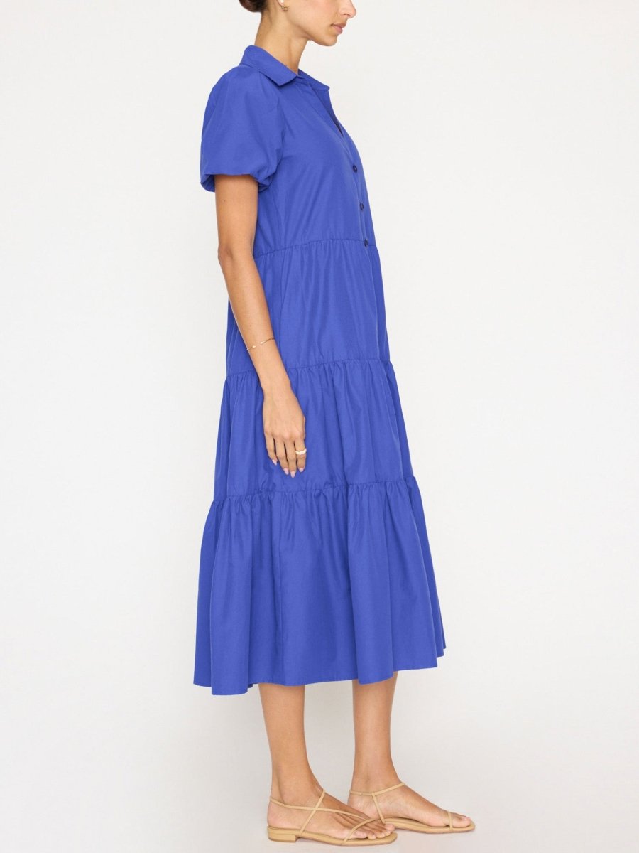 Havana tiered midi blue dress side view 2