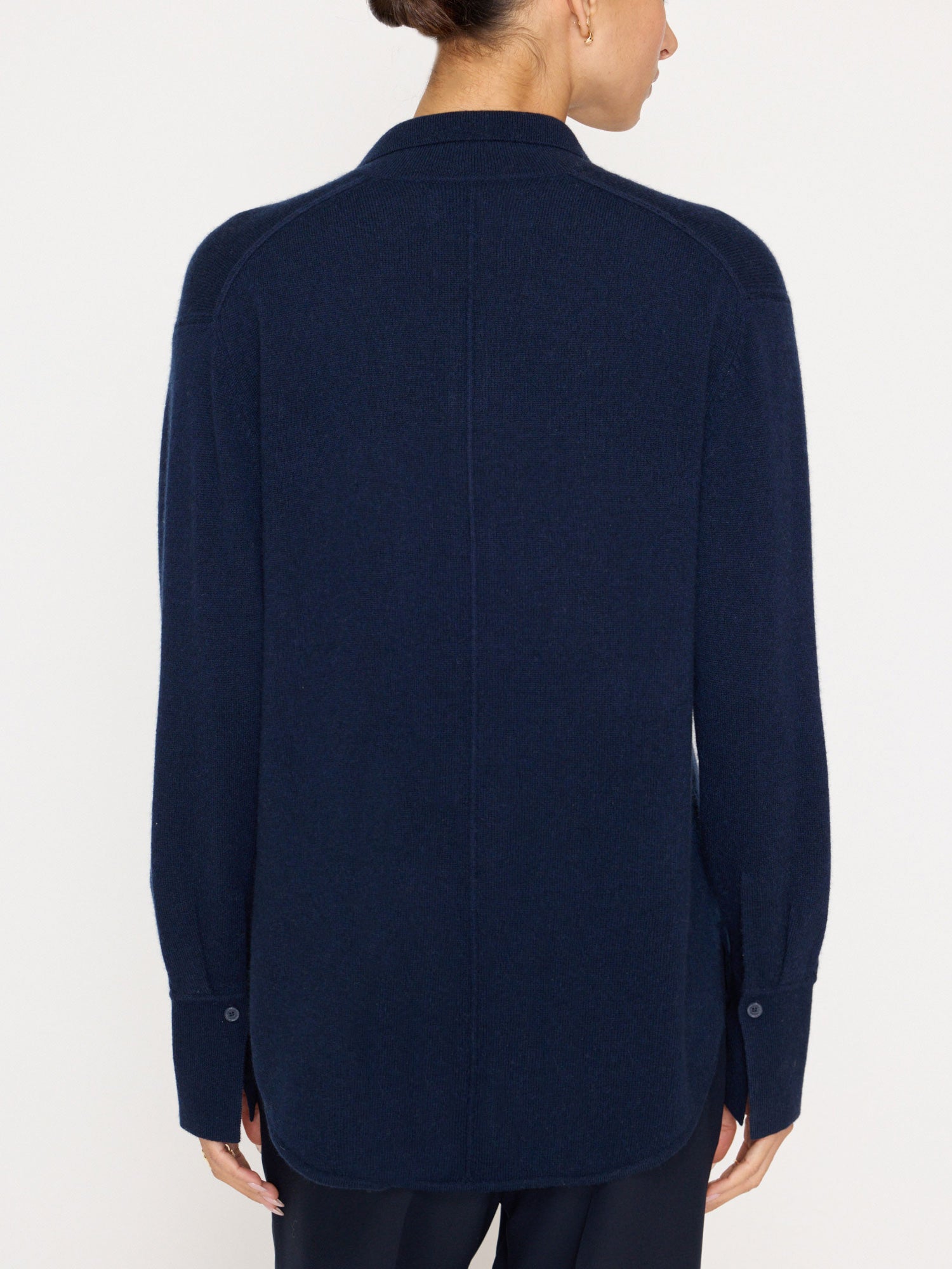 Andre cashmere buttondown navy shacket back view
