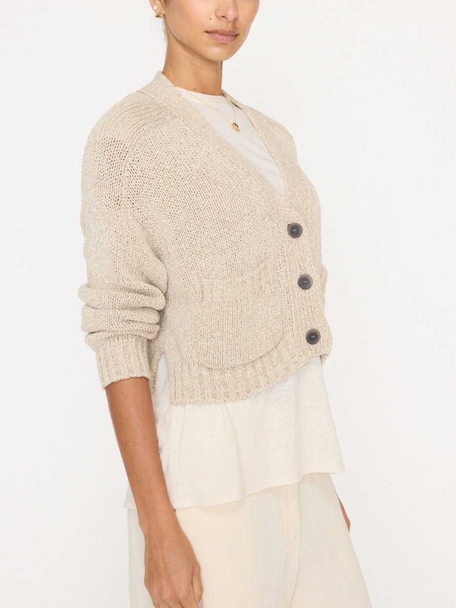 Women's Linen/Cotton Cropped Cardigan, Beige