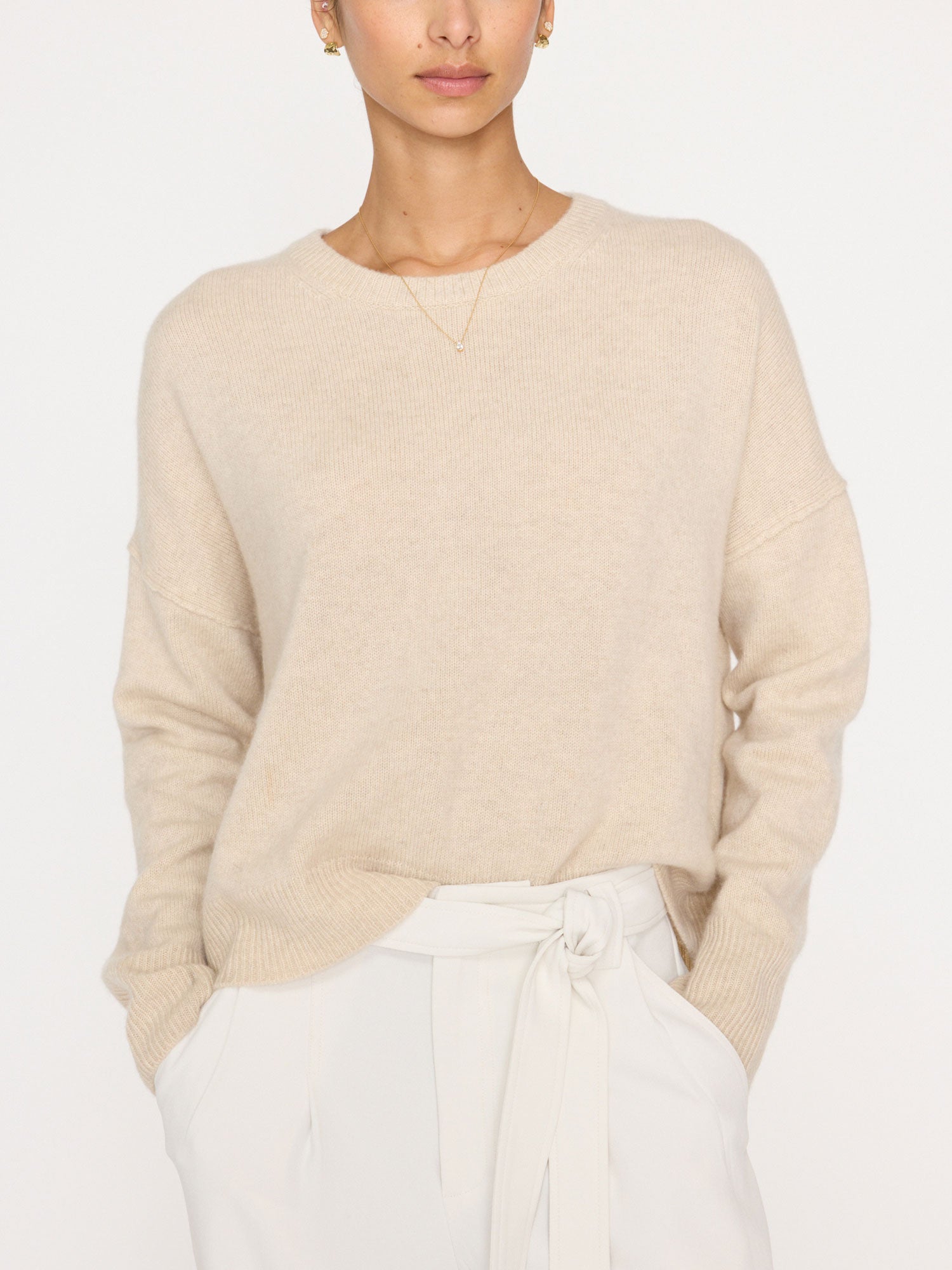 The Everyday Cashmere Bright Crew - Bisque Melange | Brochu