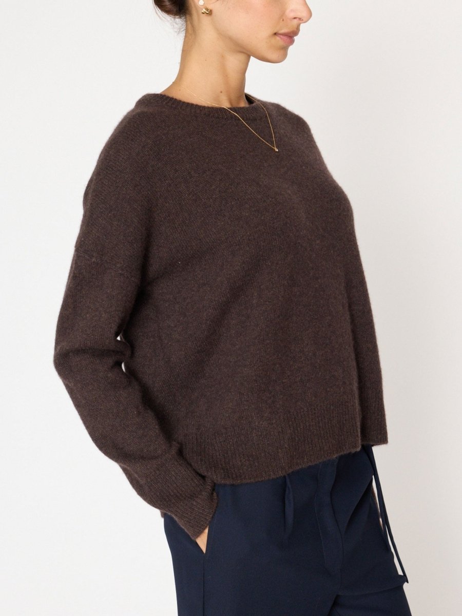 Everyday cashmere crewneck brown sweater side view