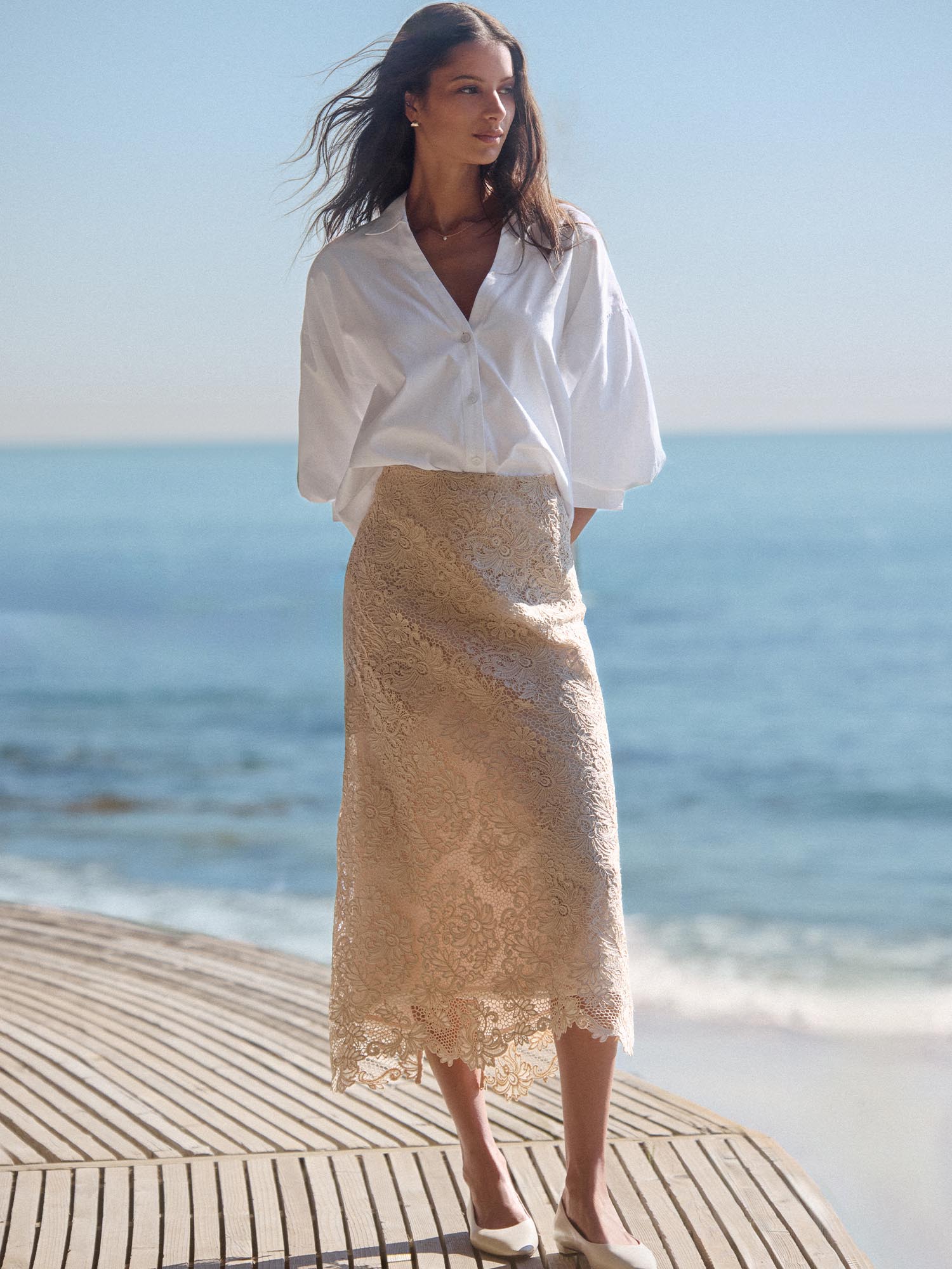 Mara Lace Skirt in Buff - Floral Lace Skirt - Brochu Walker