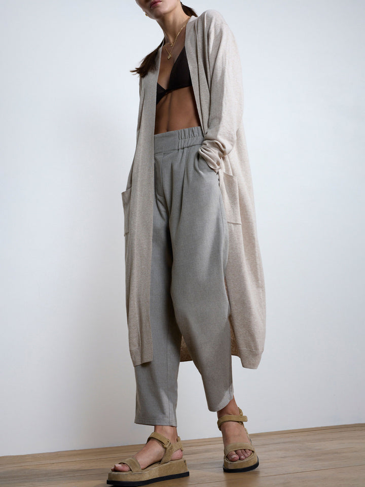 Ada beige cotton-linen duster cardigan full view