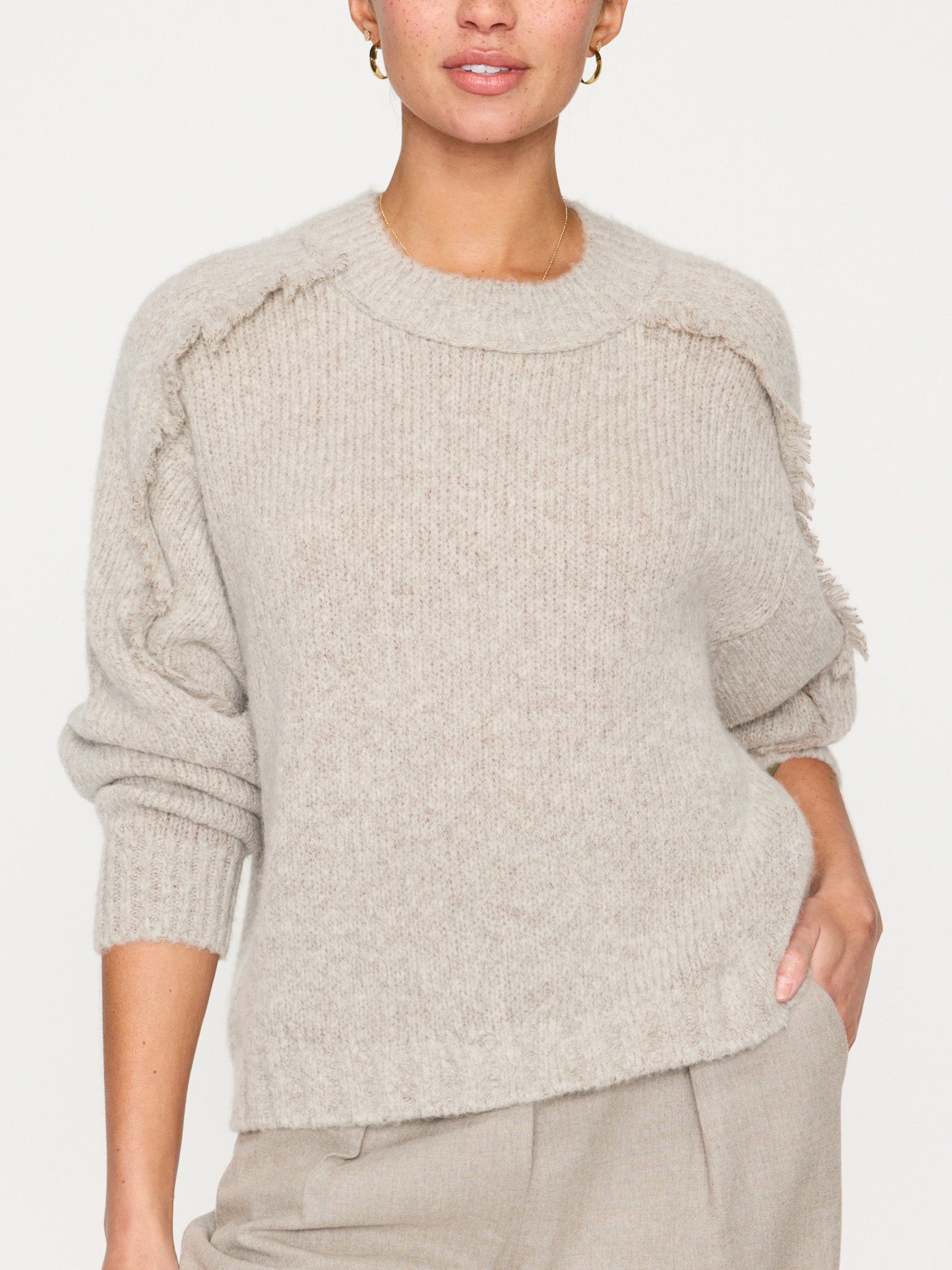 Aimee beige cashmere-wool crewneck sweater front view 3