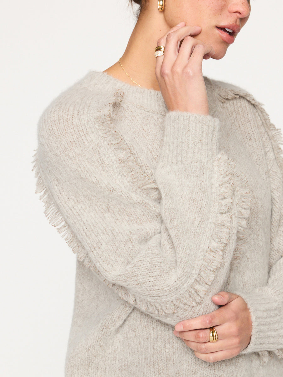 Aimee beige cashmere-wool crewneck sweater side view 2