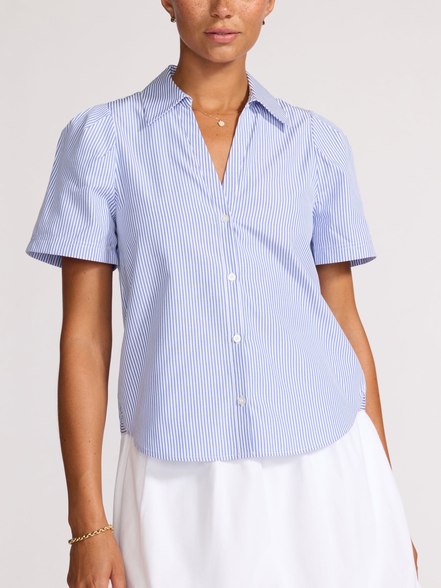 A&S SHORT SLEEVE TENT LINE BLOUSE 【 美品 】 Women's Alina Top in Blue Stripe | Brochu Walker