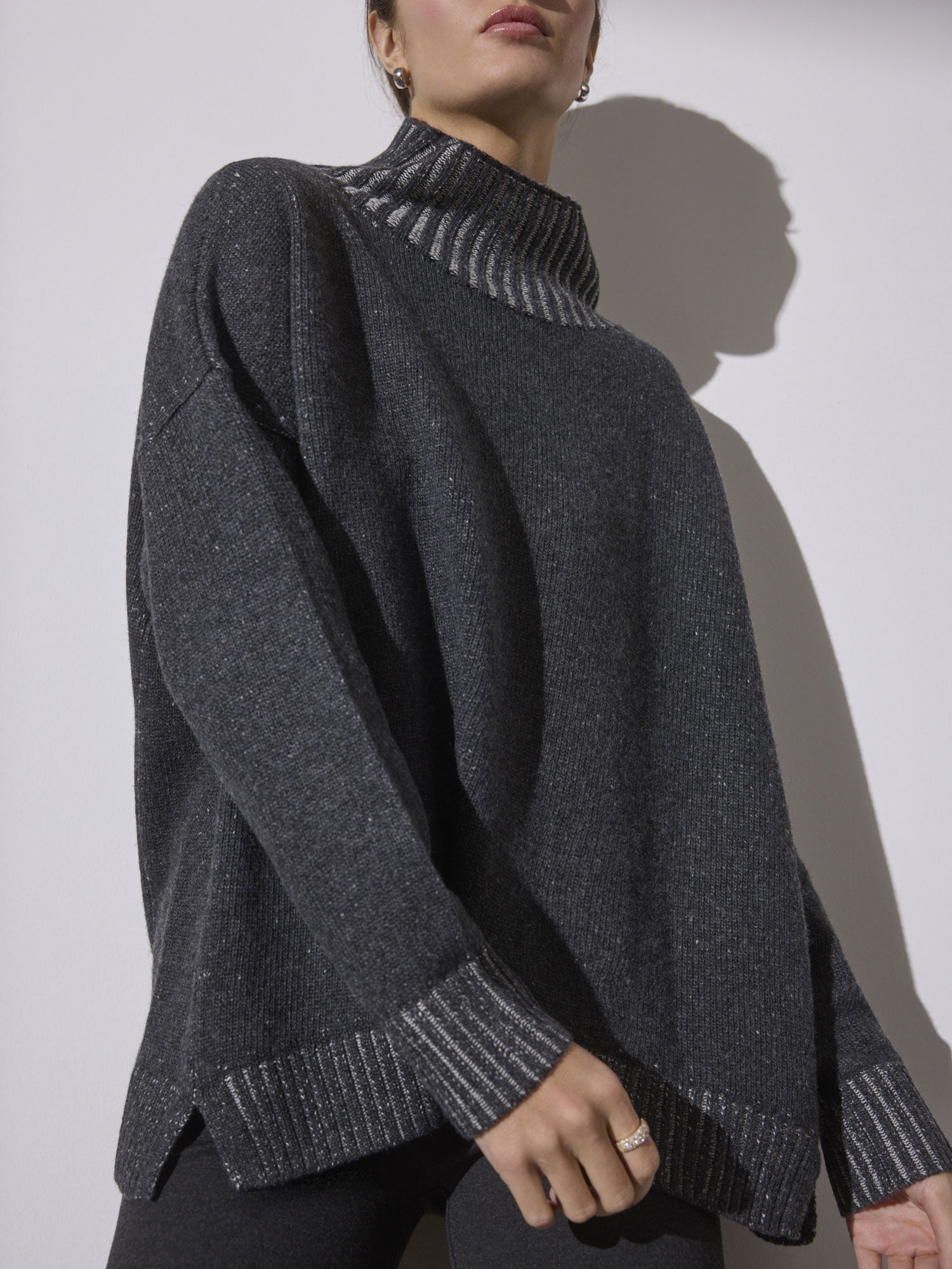 Ana gray turtleneck sweater front view 2